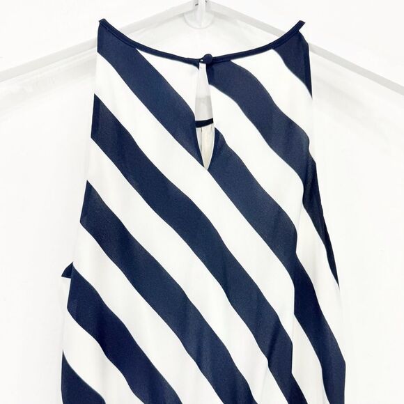 Express Navy Blue Cream Diagonal Stripe Sashed Nautical Coastal Halter Dress NEW - Picture 9 of 16